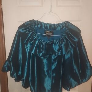 St John Couture Dark Green Sz.L. Cropped top material Satin  w/Balloon Sleeves